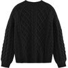image:imageAelfric Eden Womens Oversized Sweaters Cable Knit Chunky Sweater Lantern Sleeve Crewneck Pullover Loose OutfitsBlack