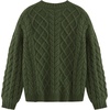 image:imageAelfric Eden Womens Oversized Sweaters Cable Knit Chunky Sweater Lantern Sleeve Crewneck Pullover Loose OutfitsGreen