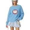 image:imageAelfric Eden Apple Graphic Cropped Sweater Fuzzy Soft Mohair Oversized Solid Knit Casual Pullover Trendy OutfitsBlue