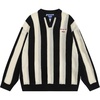 image:imageAelfric Eden Mens Striped Crochet Fall Sweaters Vinatge V Neck Pullover Sweater Long Sleeve Knit Textured SweaterBlack