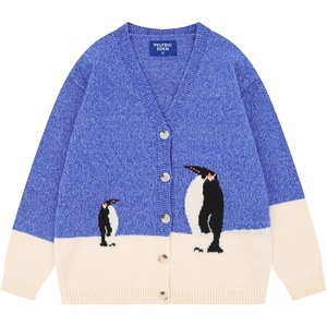 image:imageAelfric Eden Cardigan Sweater Open Front Knit Cardigans Penguin Graphic Color Blocking Sweaters Y2k OutfitsBlue