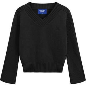 image:imageAelfric Eden Cropped Sweater for Women VNeck Flare Sleeve Crop Sweater Oversized Pullover Jumper Knit TopsBlack