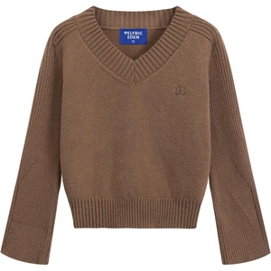 image:imageAelfric Eden Cropped Sweater for Women VNeck Flare Sleeve Crop Sweater Oversized Pullover Jumper Knit TopsBrown