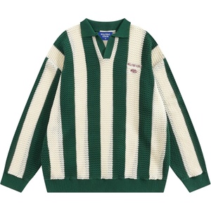 image:imageAelfric Eden Mens Striped Crochet Fall Sweaters Vinatge V Neck Pullover Sweater Long Sleeve Knit Textured SweaterGreen