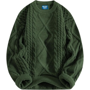 image:imageAelfric Eden Oversized Knit Sweater Solid Vintage Pullover Sweater Unisex Woven Crewneck Knitted TopsArmy Green