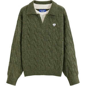 image:imageAelfric Eden Oversized Sweater Fake Two Classic Basic Polo V Neck Sweaters Casual Soft Knit Pullover Streetwear TopsGreen