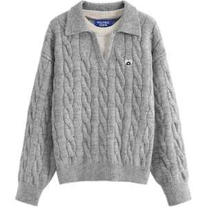 image:imageAelfric Eden Oversized Sweater Fake Two Classic Basic Polo V Neck Sweaters Casual Soft Knit Pullover Streetwear TopsLight Gray