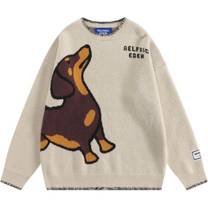 image:imageAelfric Eden Sweaters Hand Drawn Dachshund Jacquard Sweater Unisex Vintage Oversized Crewneck Pullover Y2k TopsApricot