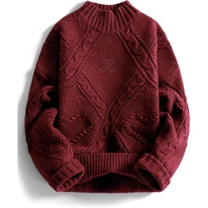 image:imageAelfric Eden Womens Oversized Cable Knit Chunky Sweater Mock Neck Long Sleeve Heart Knit Pullover Sweater 2025 Fall OutfitRed