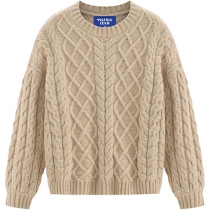 image:imageAelfric Eden Womens Oversized Sweaters Cable Knit Chunky Sweater Lantern Sleeve Crewneck Pullover Loose OutfitsBeige