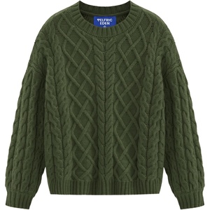 image:imageAelfric Eden Womens Oversized Sweaters Cable Knit Chunky Sweater Lantern Sleeve Crewneck Pullover Loose OutfitsGreen