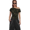 image:imageAelfric Eden Womens Camouflage OffShoulder Tops Vintage Camo TShirt Summer Baby Tee Top Short SleevedGreen
