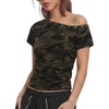 image:imageAelfric Eden Womens Camouflage OffShoulder Tops Vintage Camo TShirt Summer Baby Tee Top Short SleevedGreen
