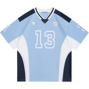 image:imageAelfric Eden Jersey Shirts Color Blocking VNeck Tee Oversized Vintage T Shirt Short Sleeve Casual Summer TopsLight Blue