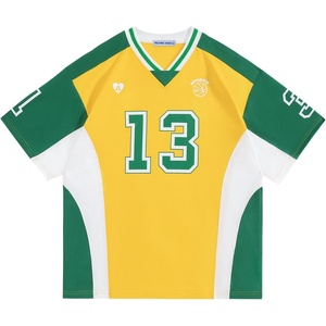 image:imageAelfric Eden Jersey Shirts Color Blocking VNeck Tee Oversized Vintage T Shirt Short Sleeve Casual Summer TopsYellow