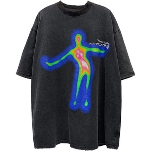 image:imageAelfric Eden Mens Oversized T Shirts Tees Distorted Portrait Print Crew Neck Cotton Tops Streetwear Casual ShirtBlack