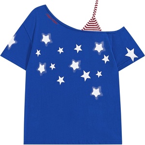 image:imageAelfric Eden Star Graphic Off The Shoulder Tee Womens Oversized Graphic Tees Short Sleeve Summer Cute T Shirts Y2K TopsBlue