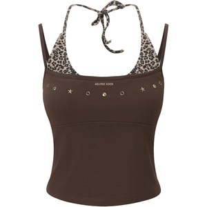 image:imageAelfric Eden Women Sexy Leopard Halter Backless Tank Top Y2k Trendy Studded Camisole Crop TopsBrown