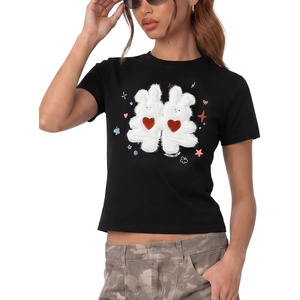 image:imageAelfric Eden Womens Baby Tee Y2k Fuzzy Bunny Tops Shirt Slim Fit Vintage Shirts for Women Short Sleeve Crop TeesBlack