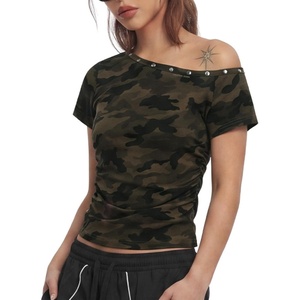 image:imageAelfric Eden Womens Camouflage OffShoulder Tops Vintage Camo TShirt Summer Baby Tee Top Short SleevedGreen