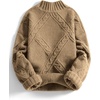image:imageAelfric Eden Womens Oversized Cable Knit Chunky Sweater Mock Neck Long Sleeve Heart Knit Pullover Sweater 2026 Fall OutfitKhaki