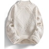 image:imageAelfric Eden Womens Oversized Cable Knit Chunky Sweater Mock Neck Long Sleeve Heart Knit Pullover Sweater 2026 Fall OutfitWhite