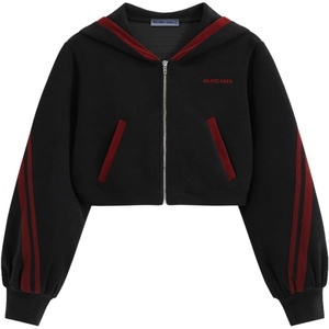 image:imageAelfric Eden Cropped Contrast Stripe Zip Up Hoodie Y2K Long Sleeve Crop Sweatshirts Casual Hooded JacketBlack