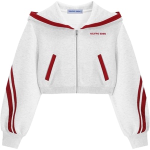 image:imageAelfric Eden Cropped Contrast Stripe Zip Up Hoodie Y2K Long Sleeve Crop Sweatshirts Casual Hooded JacketGrey