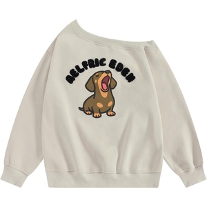 image:imageAelfric Eden Dachshund Off The Shoulder Sweatshirt Cute Graphic Drop Shoulder Long Sleeve Pullover TopKhaki