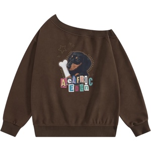 image:imageAelfric Eden Dachshund Off The Shoulder Sweatshirt for Women Cute Dog Graphic Oversized Long Sleeve Pullover Y2K TopBrown