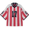 image:imageAelfric Eden Oversized Stripe Graphic Football Jersey Unisex Knit Sweater  Soft Breathable Knit Sweater 34 Length Sleeve Womens Tops V Neck Stripe Oversized Unisex Fit Etro Streetwear Pullover TopRed