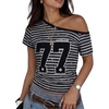 image:imageAelfric Eden Womens Stripes Off Shoulder TShirt Vintage TShirt Summer Off Shoulder Tee Casual Short Sleeved Shirt Y2KBlack