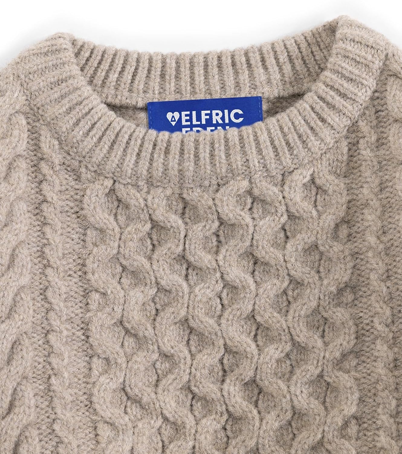 image:imageAelfric Eden Sweaters for Women Oversized Chunky Cable Knit Crew Neck  Unisex Long Sleeve Loose Fit Soft Comfy Fall Winter Pullover Classic Vintage Basic Solid Casual Trendy TopsLight Khaki