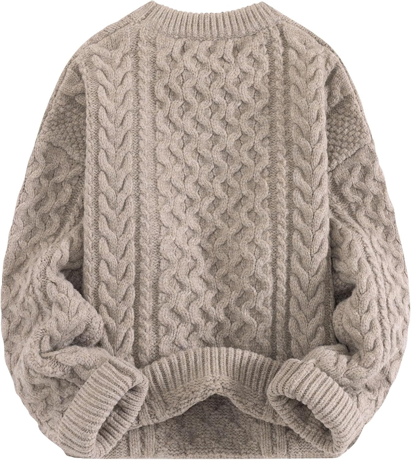 image:imageAelfric Eden Sweaters for Women Oversized Chunky Cable Knit Crew Neck  Unisex Long Sleeve Loose Fit Soft Comfy Fall Winter Pullover Classic Vintage Basic Solid Casual Trendy TopsLight Khaki