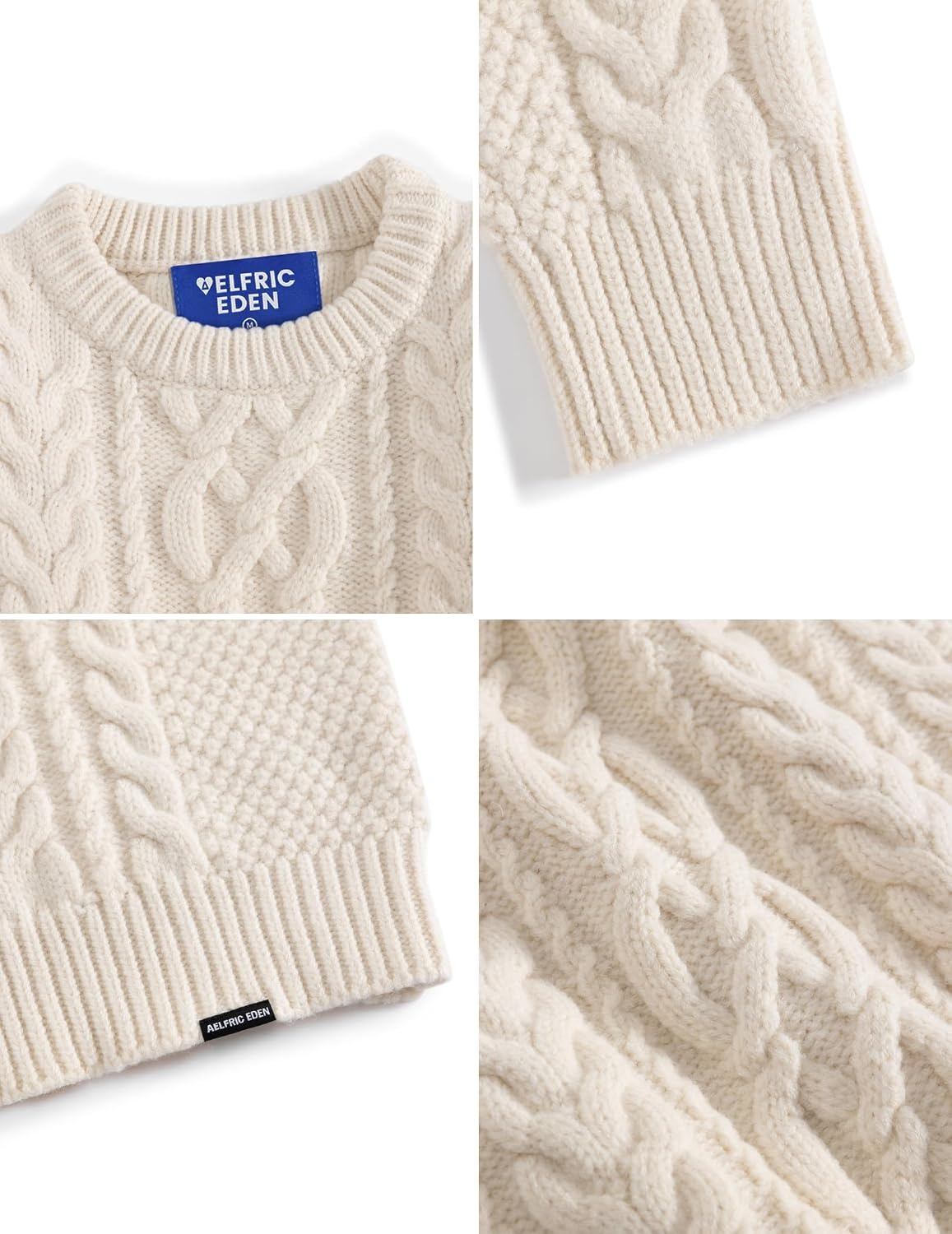 image:imageAelfric Eden Sweaters for Women Oversized Chunky Cable Knit Crew Neck Solid Pullover Sweater Trendy Vintage Fall TopsBeige