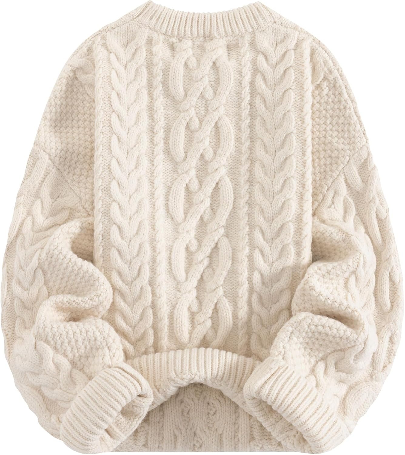 image:imageAelfric Eden Sweaters for Women Oversized Chunky Cable Knit Crew Neck Solid Pullover Sweater Trendy Vintage Fall TopsBeige