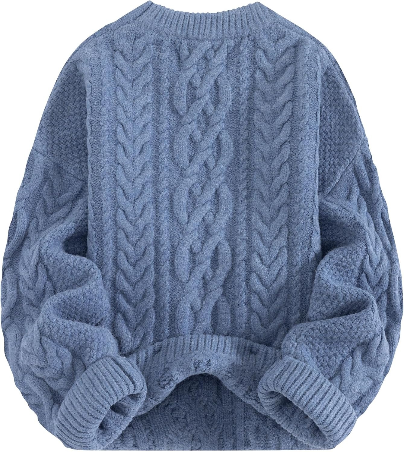image:imageAelfric Eden Sweaters for Women Oversized Chunky Cable Knit Crew Neck Solid Pullover Sweater Trendy Vintage Fall TopsBlue