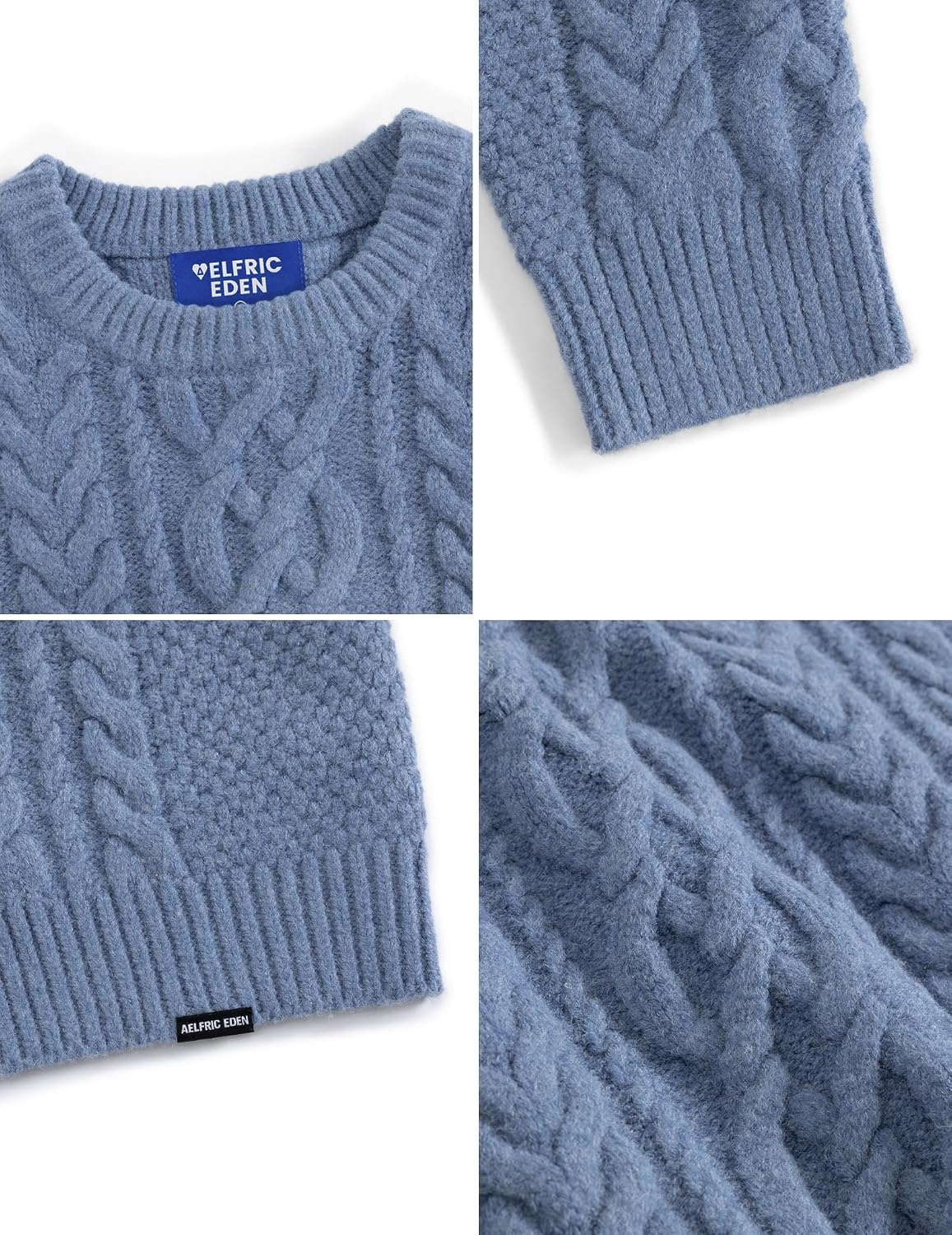 image:imageAelfric Eden Sweaters for Women Oversized Chunky Cable Knit Crew Neck Solid Pullover Sweater Trendy Vintage Fall TopsBlue