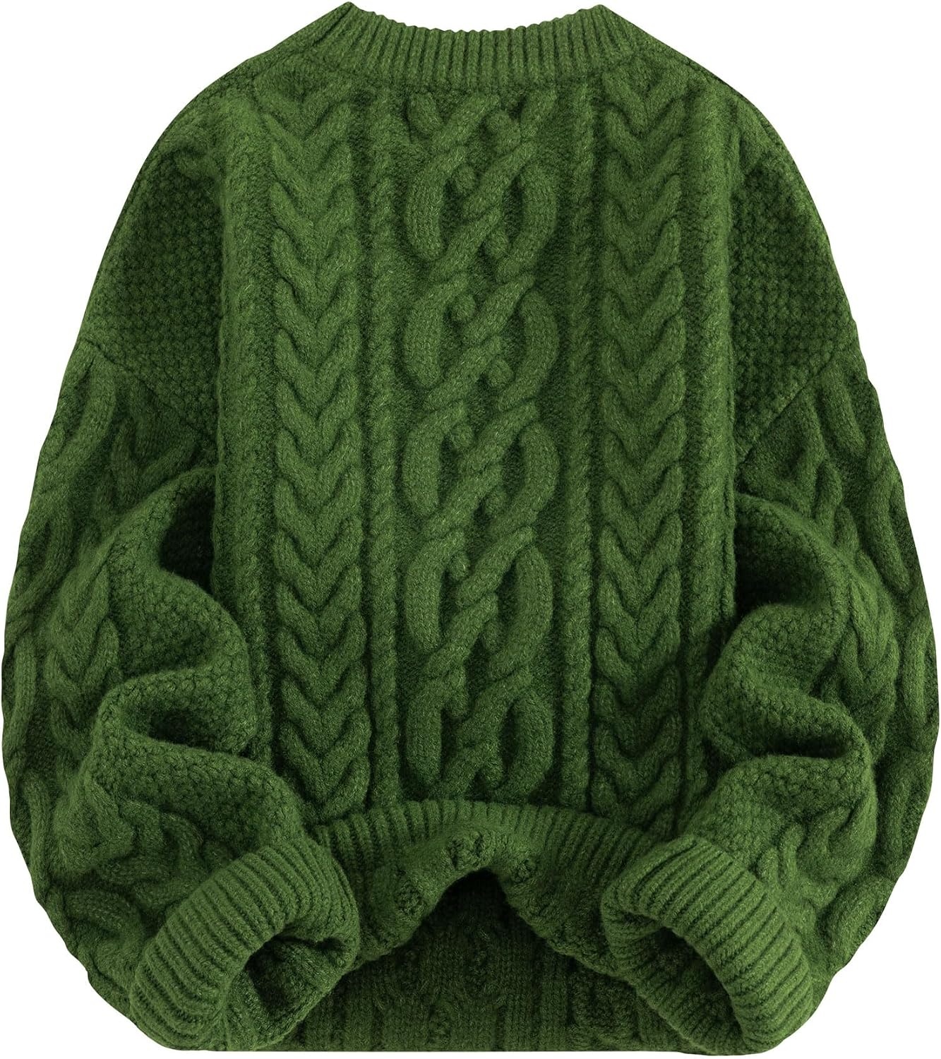 image:imageAelfric Eden Sweaters for Women Oversized Chunky Cable Knit Crew Neck Solid Pullover Sweater Trendy Vintage Fall TopsGreen