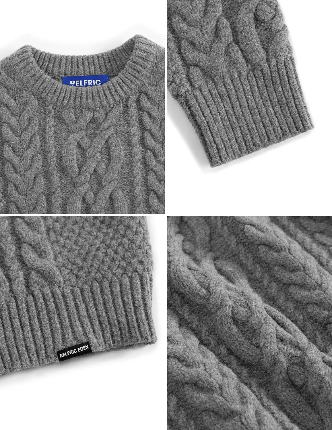 image:imageAelfric Eden Sweaters for Women Oversized Chunky Cable Knit Crew Neck Solid Pullover Sweater Trendy Vintage Fall TopsGrey