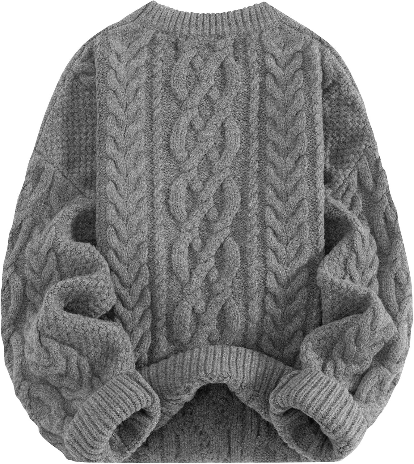 image:imageAelfric Eden Sweaters for Women Oversized Chunky Cable Knit Crew Neck Solid Pullover Sweater Trendy Vintage Fall TopsGrey
