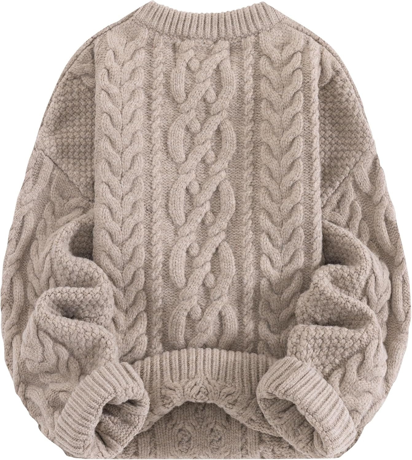 image:imageAelfric Eden Sweaters for Women Oversized Chunky Cable Knit Crew Neck Solid Pullover Sweater Trendy Vintage Fall TopsLight Khaki