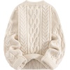 image:imageAelfric Eden Sweaters for Women Oversized Chunky Cable Knit Crew Neck Solid Pullover Sweater Trendy Vintage Fall TopsBeige