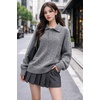 image:imageAelfric Eden Womens Fall Long Sleeve Sweater Button Down Polo Lapel V Neck Cable Knitted Pullover Fashion OutfitsGrey
