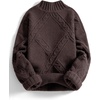 image:imageAelfric Eden Womens Oversized Cable Knit Chunky Sweater Mock Neck Long Sleeve Heart Knit Pullover Sweater 2026 Fall OutfitCoffee Brown