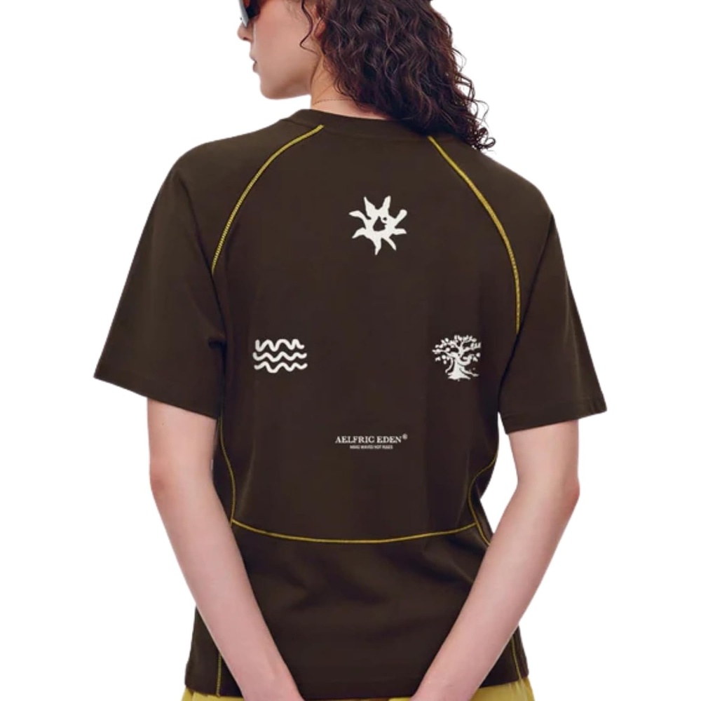 image:imageAelfric Eden Vintage Color Block Print TShirt Unisex Loose Fit Sports Streetwear Casual Short Sleeve Top for SummerBrown