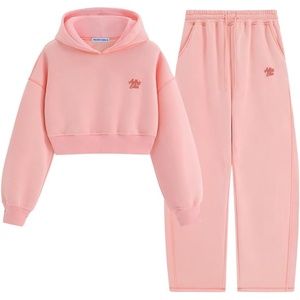 image:imageAelfric Eden Baggy Sweatsuit Set for Womens Fleece 2 Piece Outfits Tracksuit Matching Crop Top Hoodies Barrel PantsPink