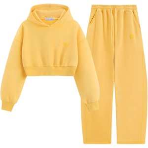 image:imageAelfric Eden Baggy Sweatsuit Set for Womens Fleece 2 Piece Outfits Tracksuit Matching Crop Top Hoodies Barrel PantsYellow