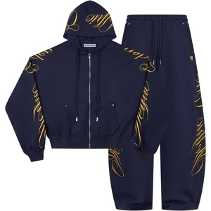 image:imageAelfric Eden Boxy Embroidery Sweat Set for Women Men Oversized 2 Piece Lounge Matching Set Zip Up Hoodie Casual StreetwearBlue