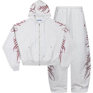 image:imageAelfric Eden Boxy Embroidery Sweat Set for Women Men Oversized 2 Piece Lounge Matching Set Zip Up Hoodie Casual StreetwearGrey